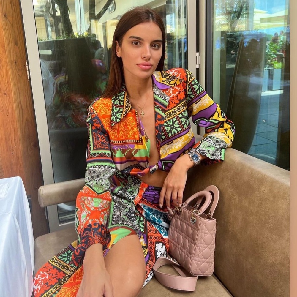 Zara Multicolor Patchwork Print Button-Down Top
